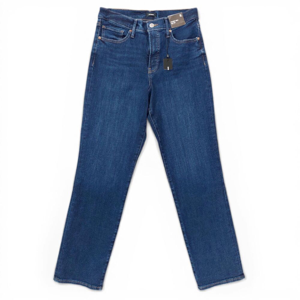 Express Straight Ankle High Rise Jeans Women 8L Dark Wash Stretch Denim Classic